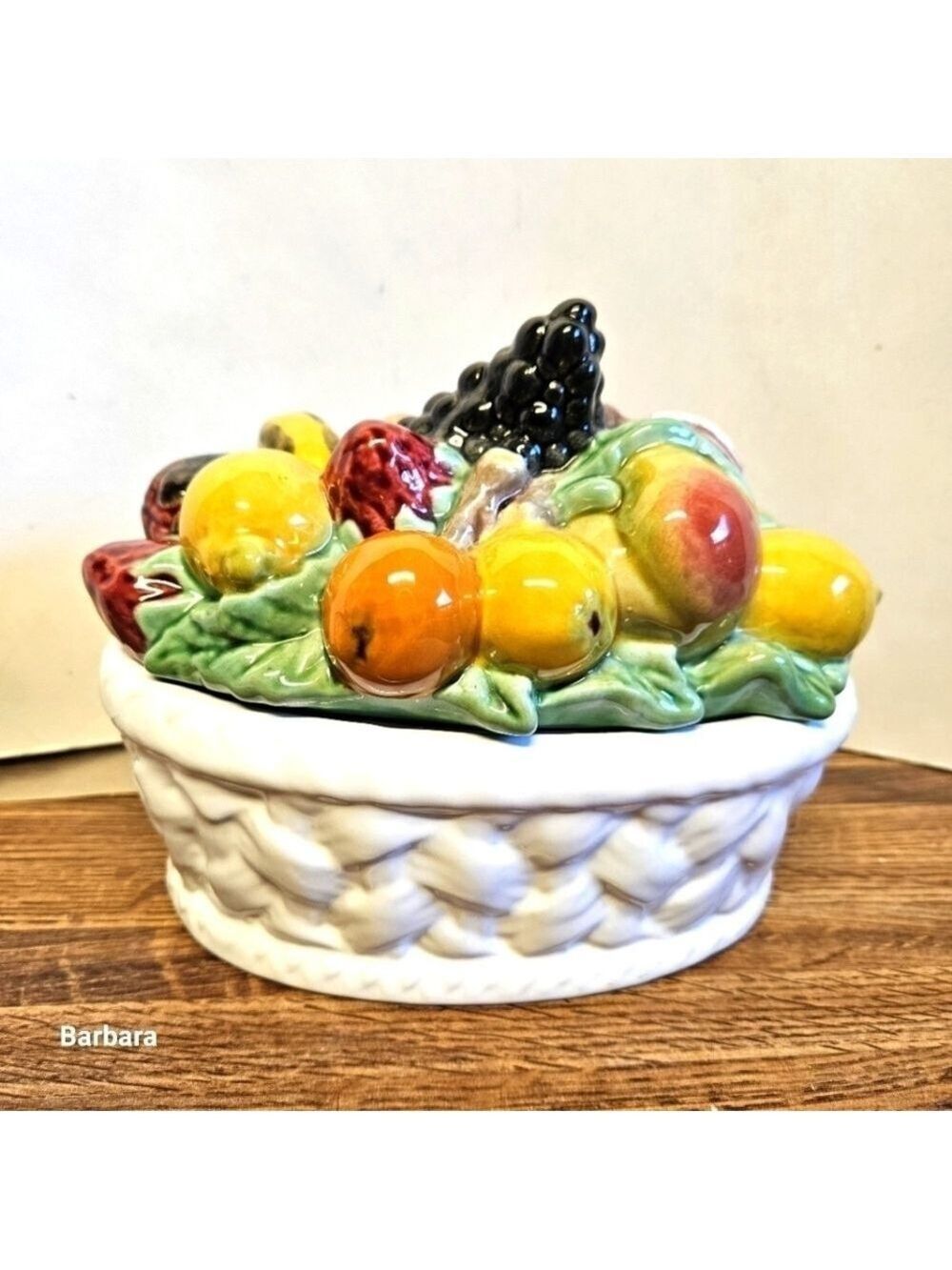 Vintage Bordallo Pinheiro Majolica Fruit Basket with Lid
